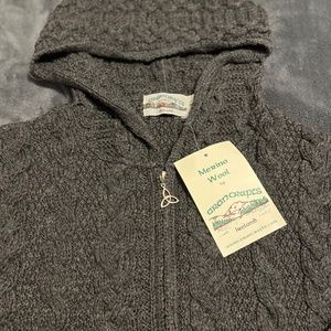 Merino Wool Hooded Zip Sweater/Jacket, Size Large